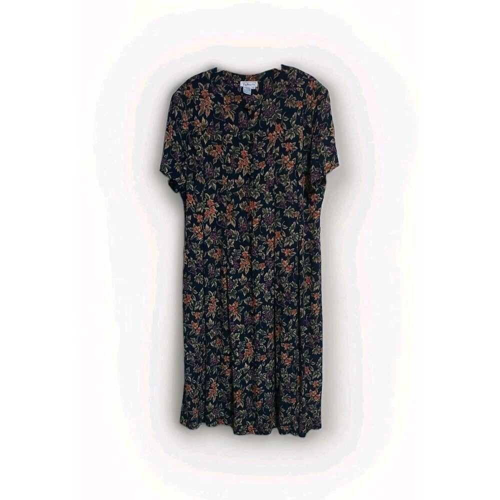 Vintage Talbots Fall Floral Short Sleeve Button Up Dress Size 16 shoulder pads